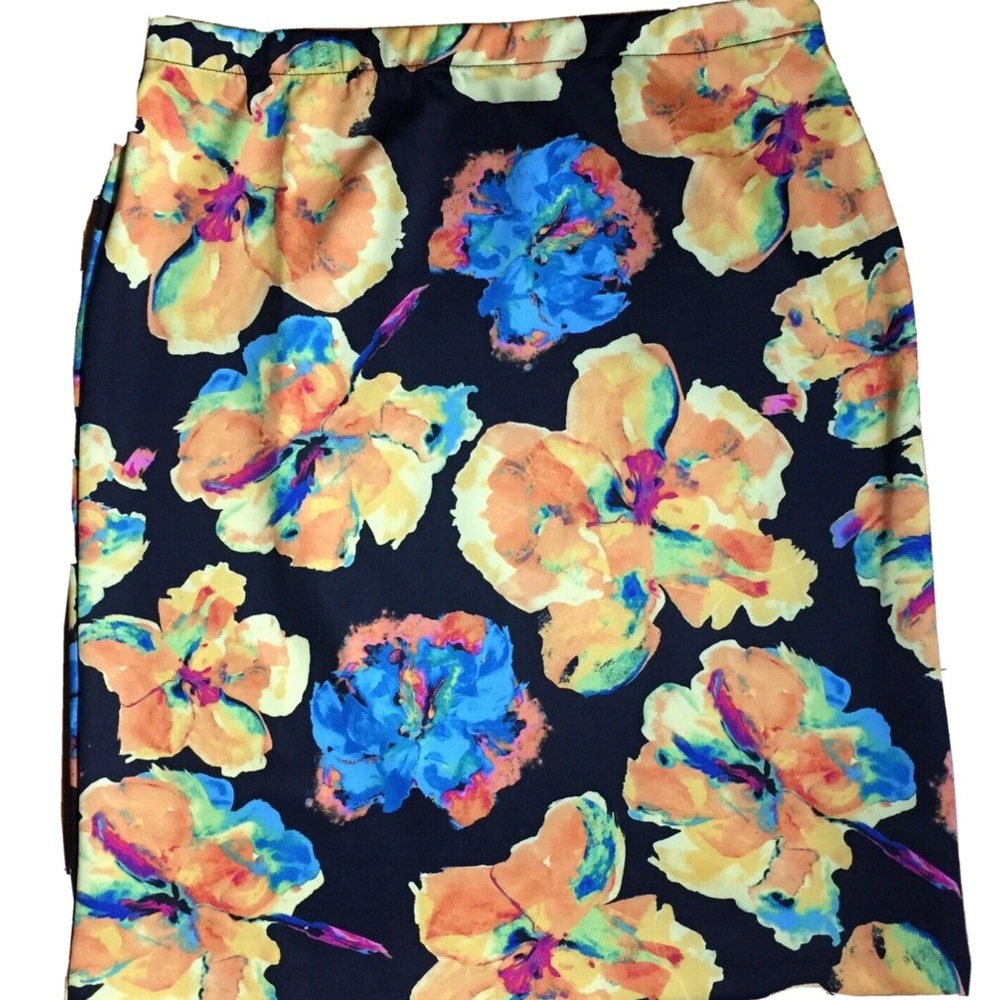 RAFAELLA COMFORT STRAIGHT PULL ON STRETCH SKIRT BLK & MULTI COLOR FLORALS SZ XL